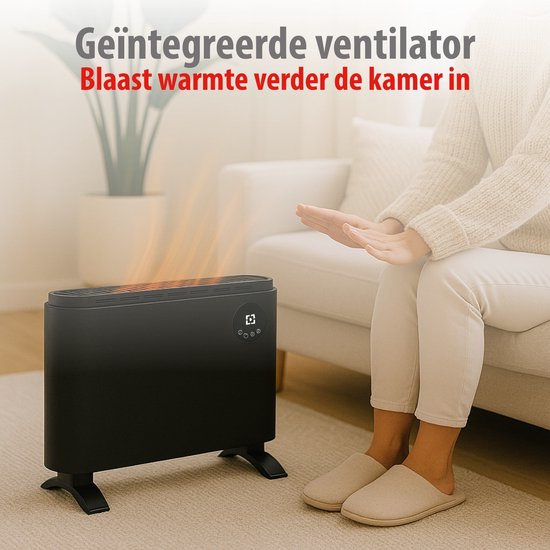 alpina Elektrische Kachel 2000W - Electrische Verwarming Convectorkachel - Heater met Instelbare Thermostaat en 3 Warmtestanden - Vrijstaand of Wandmontage - Zwart