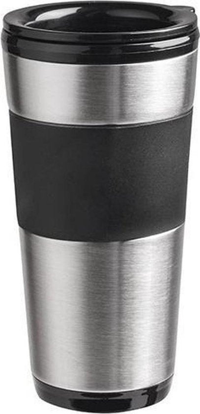 Bestron Koffiezetapparaat met thermosbeker, voor gemalen filterkoffie & ideal voor camping, 2 grote koppen, 750 Watt, rvs, Kleur: silver/zwart