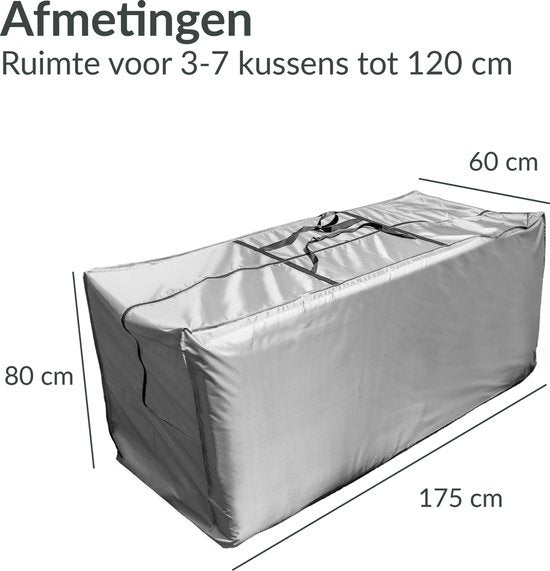 Chefarone Beschermhoes Tuinkussens - Extra groot 60x175 cm - Opberghoes Tuinmeubels, Loungeset en Ligbed - Kussentas voor Loungekussens - Tuinkussenhoes Waterdicht - Weerbestendig - UV-bescherming - Grijs