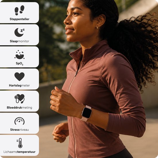 Smartwatch voor Dames en Heren - Stappenteller, Bloeddrukmeter en Hartslagmeter - Sporthorloge - Spatwaterdicht – Roze - BREND BR-2223