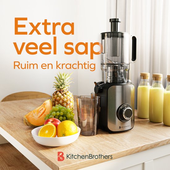 KitchenBrothers Slowjuicer - Verticaal - Juicer - Groenten en Fruitpers - 126 mm - 750 ml - Zwart