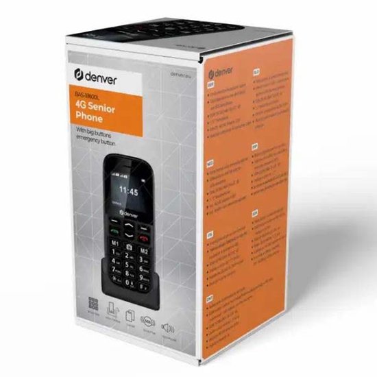 Denver Senioren Mobiele Telefoon 4G - Grote Toetsen - SOS knop - Smartphonevrij opgroeien - Oplaadstation - GSM - Volledig NL en FR - BAS18600L