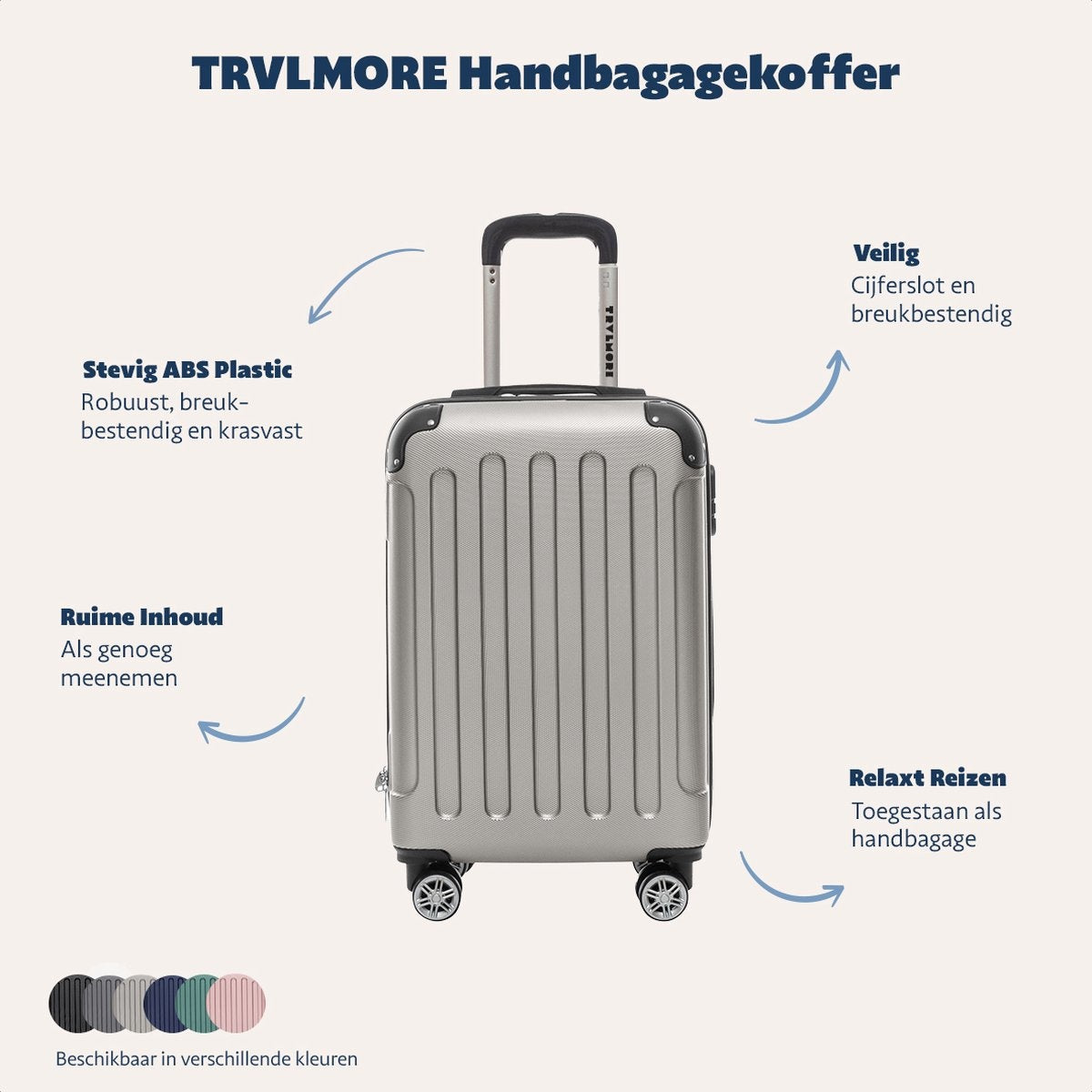 TRVLMORE Handbagage Koffer met Wielen - Cijferslot - 54x36x20cm - 38L - Champagne