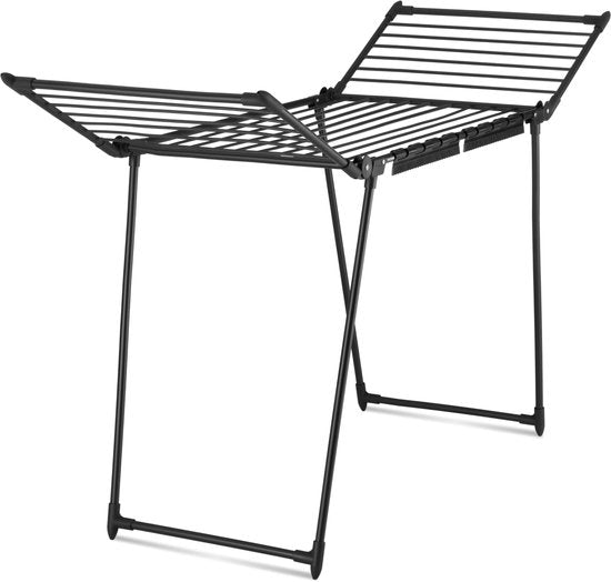 tectake® Droogrek - Wasrek - 18 Meter Drooglengte - Inklapbaar - Staand - Droogrekken met 2 Houders voor Kleine Was - Hoge Zijvleugels voor Lange Kleding - Zwart