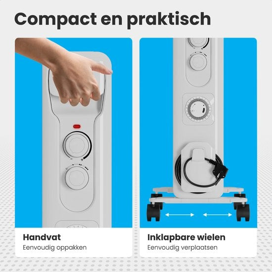 Auronic Olieradiator - Elektrische kachel - Thermostaat - Timer - 3 Standen - tot 1500W Heater - Wit