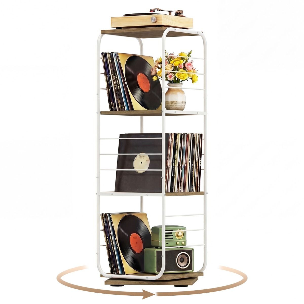 Coast Draaibare Boekenkast - 4-laags - Metalen frame - naturel en wit