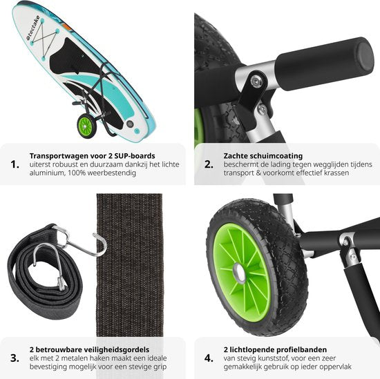 tectake® Transportkar opvouwbaar voor surfplank- voor stand-up paddling board- kanoboot of opblaasbare kajak- trolley - buggy voor SUP- surfplank