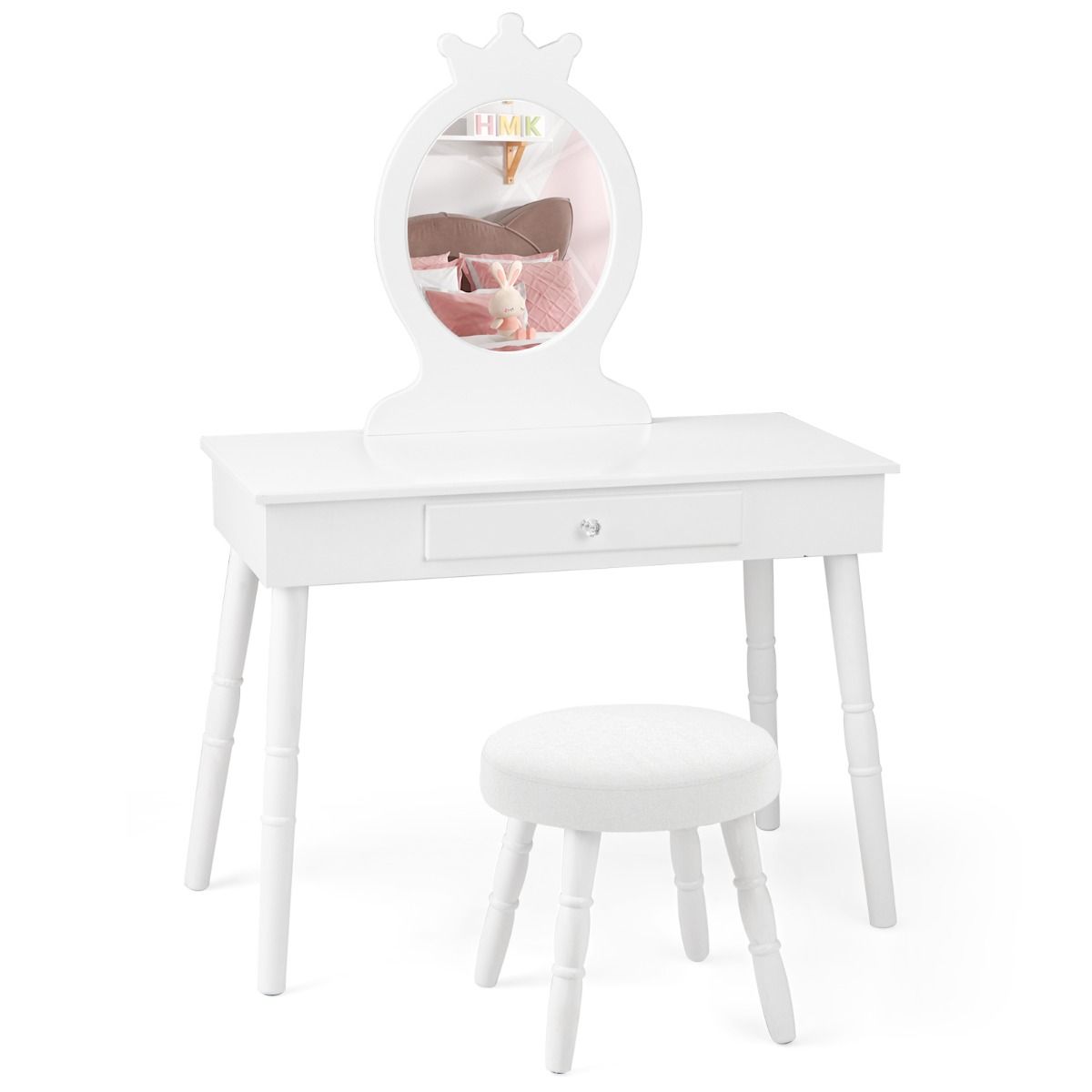 Coast Kinderkaptafel met Kruk en Spiegel - Wit - 70 x 34 x 100 cm