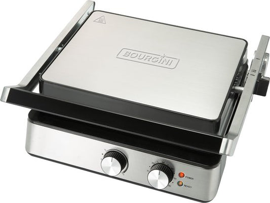 Bourgini Contact Grill PURE – PFAS-vrije 2-in-1 Sandwich- & Panini-Grill – Instelbare Temperatuur & Timer – Verwijderbare Grillplaten – Zilver