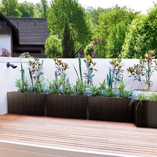 Deuba Plantenbak 2 Stuks - Polyrattan 30 Liter - 60x25x46cm Antraciet