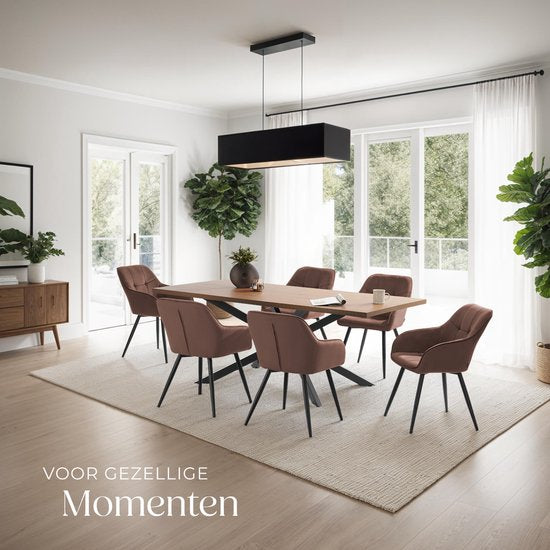 tectake® Eetkamerstoel Marilyn - Gestoffeerde Stoel in Fluweellook - Stikpatroon - Zwarte Stoelpoten - Ergonomische Keukenstoel - Met Doorlopende Rugleuning en Armleuningen - Stoel voor Woonkamer, Eetkamer, Slaapkamer - Bruin