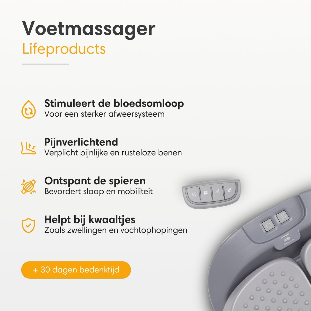 Lifeproducts Voetmassageapparaat – Verwarmend & Vibrerend – 36W – 42,3 x 33 x 11,5 cm – Grijs