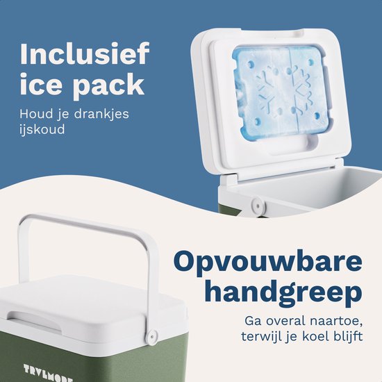 TRVLMORE Koelbox 7L - Frigobox - Inclusief Koelelement - Koelbox Klein - Groen
