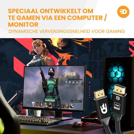 Drivv. DisplayPort Kabel 2.1 - 16K 60Hz 8K 120Hz 4K 144Hz - 80Gbps - - DisplayPort naar DisplayPort - DP Kabel - 1 meter - Zwart