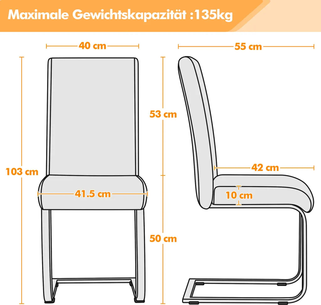 Yaheetech Eetkamerstoelen - PU Leer - Metaal - Set van 2 - 41,5 x 55 x 103 cm - Zwart