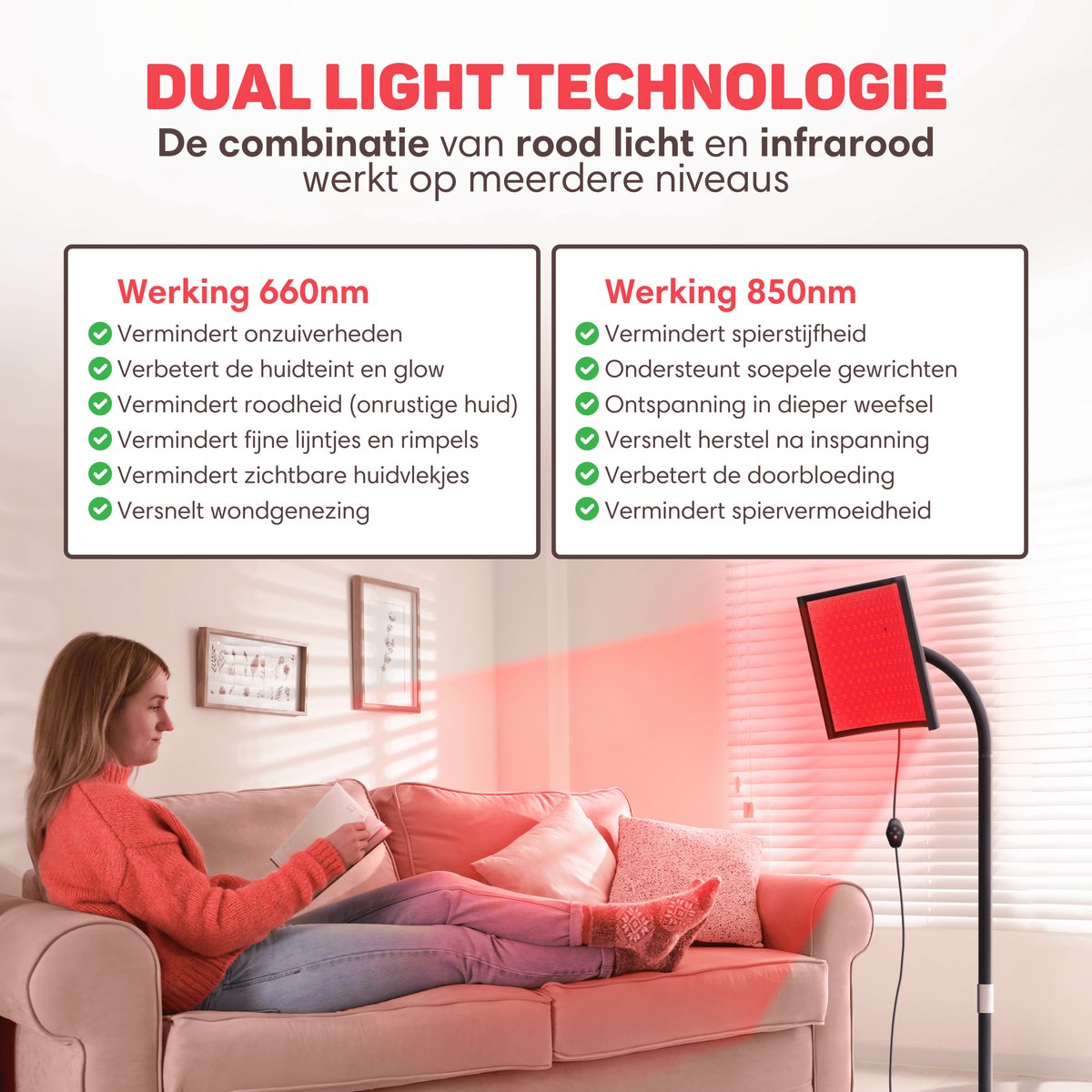 Vulpes Goods BodyCare Infraroodlamp - Staand - 660/850nm - Rood