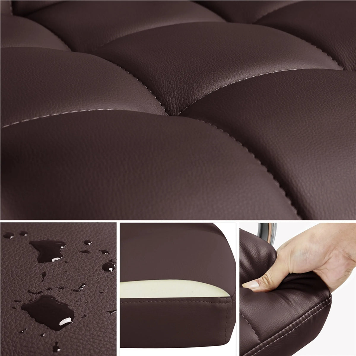 Yaheetech Bureaustoel Met Verstelbare Zithoogte – 55 x 60,5 x 86,5-102 cm – Voorzien Van Comfortabele Schuimvulling En Geluidsdempende Wielen En Gegalvaniseerd Metalen Frame – Voor Kantoor En Thuiswerkplek – Bruin Kunstleer En Metaal