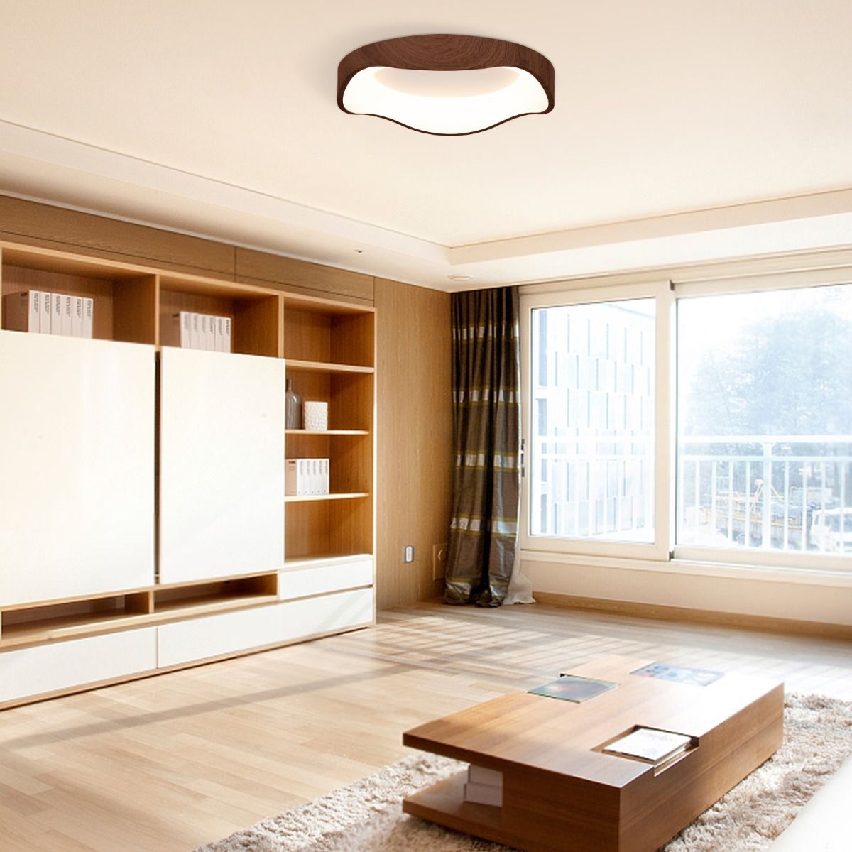 Coast LED plafondlamp - modern design - imitatie hout - warm wit licht 24 W - 41,5 x 41,5 x 10 cm - bruin