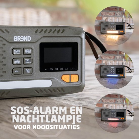 BREND BR-2244 Noodradio met DAB en FM - Bluetooth Speaker - SOS-Alarm - Powerbank - LED-Zaklamp - USB-C - Oplaadbaar met Zonnepaneel en Zwengel