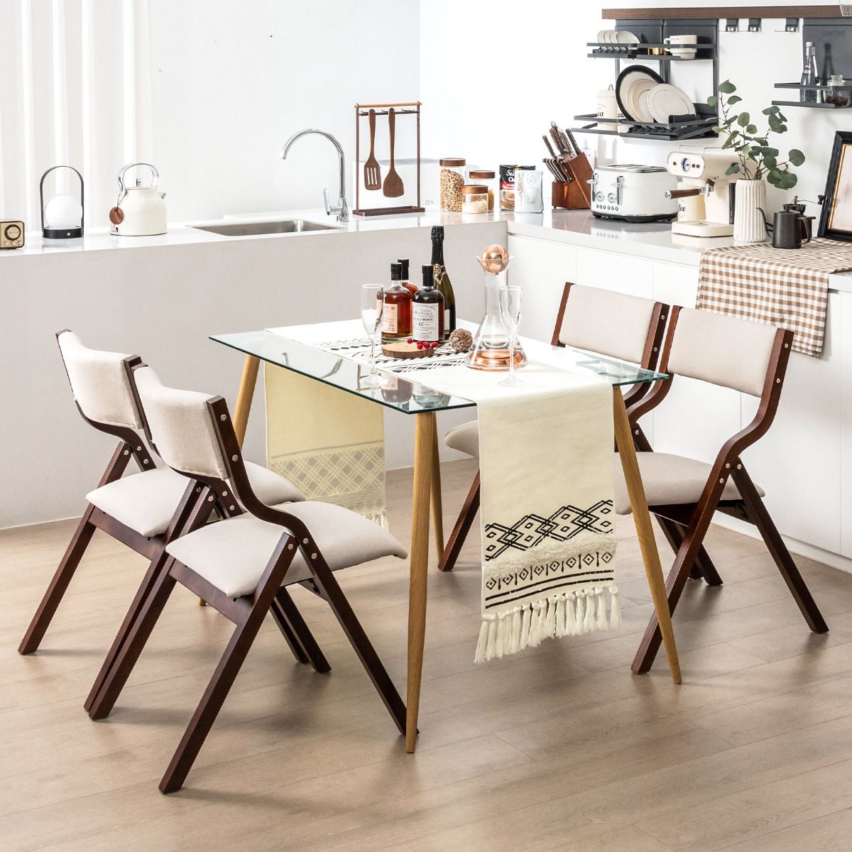 Coast Eetkamerstoelen Set van 2 - Opvouwbaar - Massief Houten Frame - Koffie en Beige
