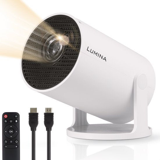Lumina Mini Pro Beamer - Thuisbioscoop - Projector - Android 11.0 - WiFi 6 & Bluetooth 5.2 - 4k Beeldkwaliteit - Projectorscherm - Wit