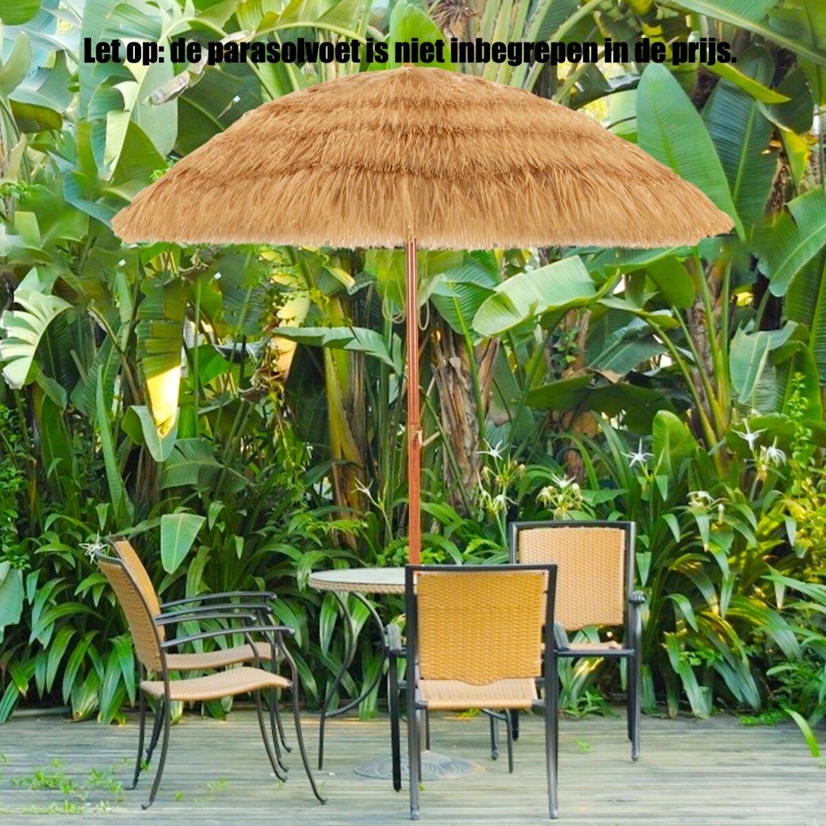 Coast Hawaii Parasolset - Kantelbaar strandparasol - Rieten look - Inclusief draagtas - 175 cm - Beige