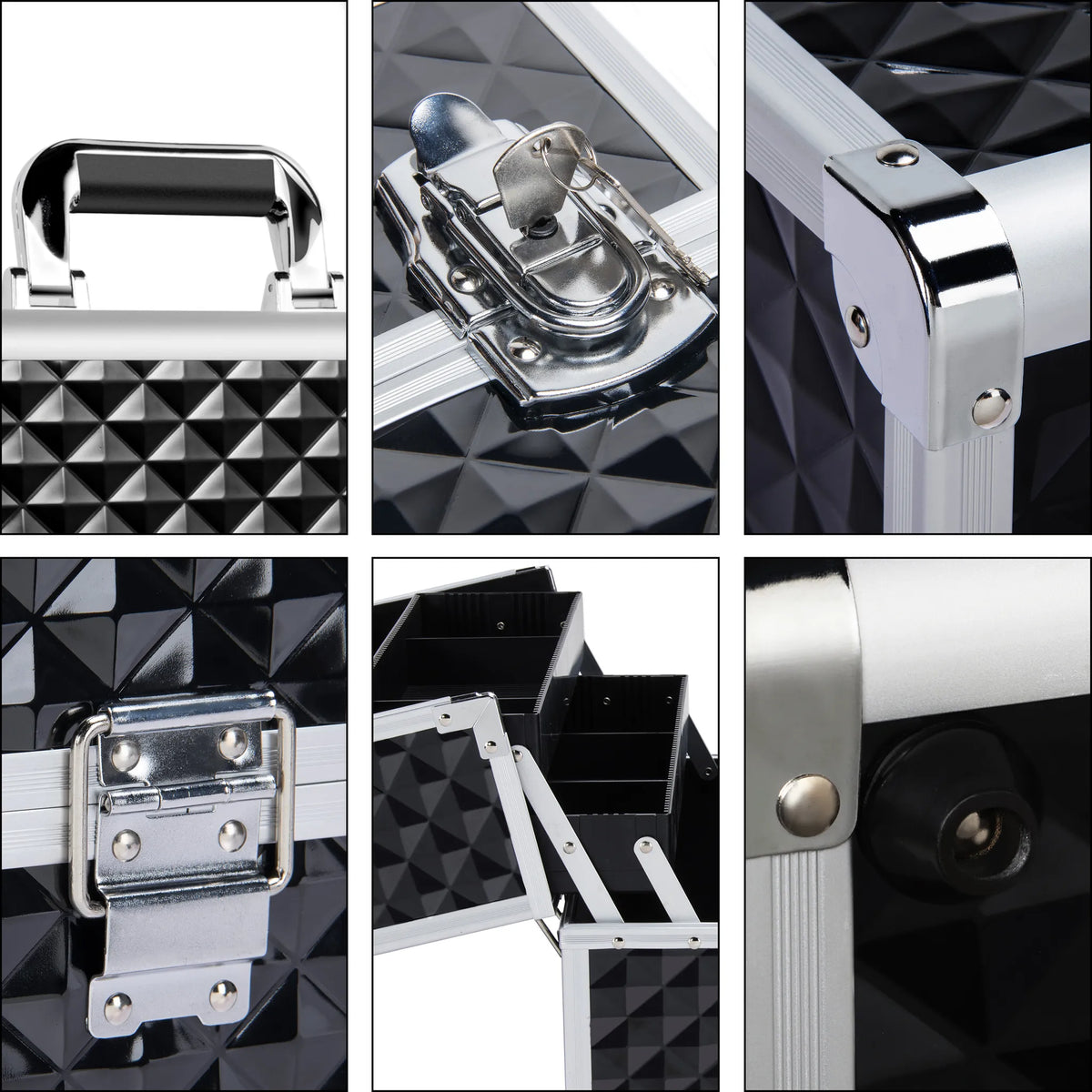 Yaheetech Make-upkoffer Beautycase – Voorzien Van 3 Lagen En Verstelbare Tussenschotten En Slot Met Sleutels – Voor Visagisten En Kappers – Zwart Aluminium – 34,7 x 22,2 x 25 cm