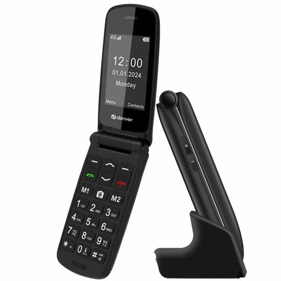 Denver Senioren Mobiele Telefoon 4G - Grote Toetsen - SOS knop - Smartphonevrij opgroeien - Oplaadstation - GSM - Bluetooth - FM Radio - Volledig NL en FR - Model 2026 - BAS24800L