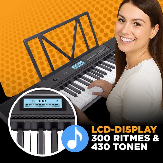 Finesse Keyboard Piano - Statief & Accessoires - 61 Keys - MIDI - Digitale Piano - Elektrische Piano - Kind - Zwart/Wit