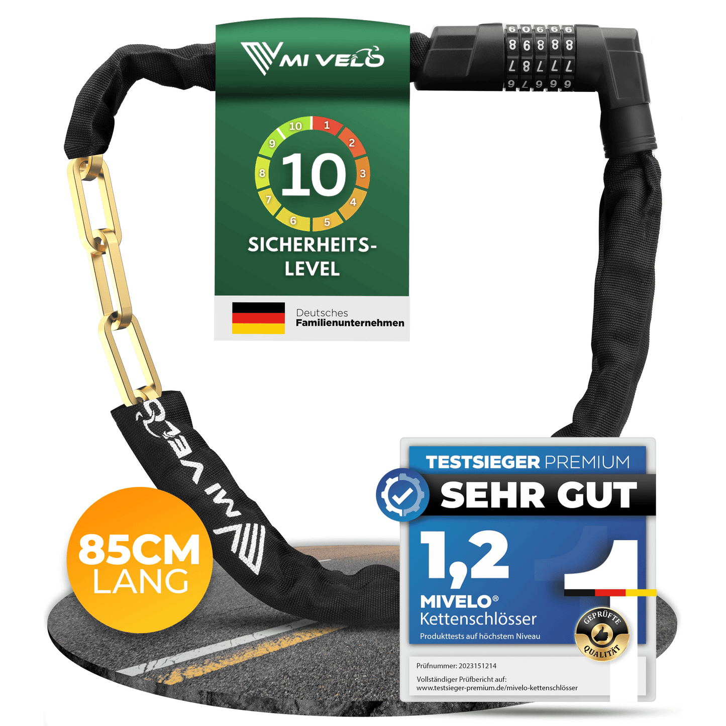 MIVELO Fietsketting met Cijferslot – 85 cm – Robuust Gehard Staal – Beschermend Nylon – Zwart