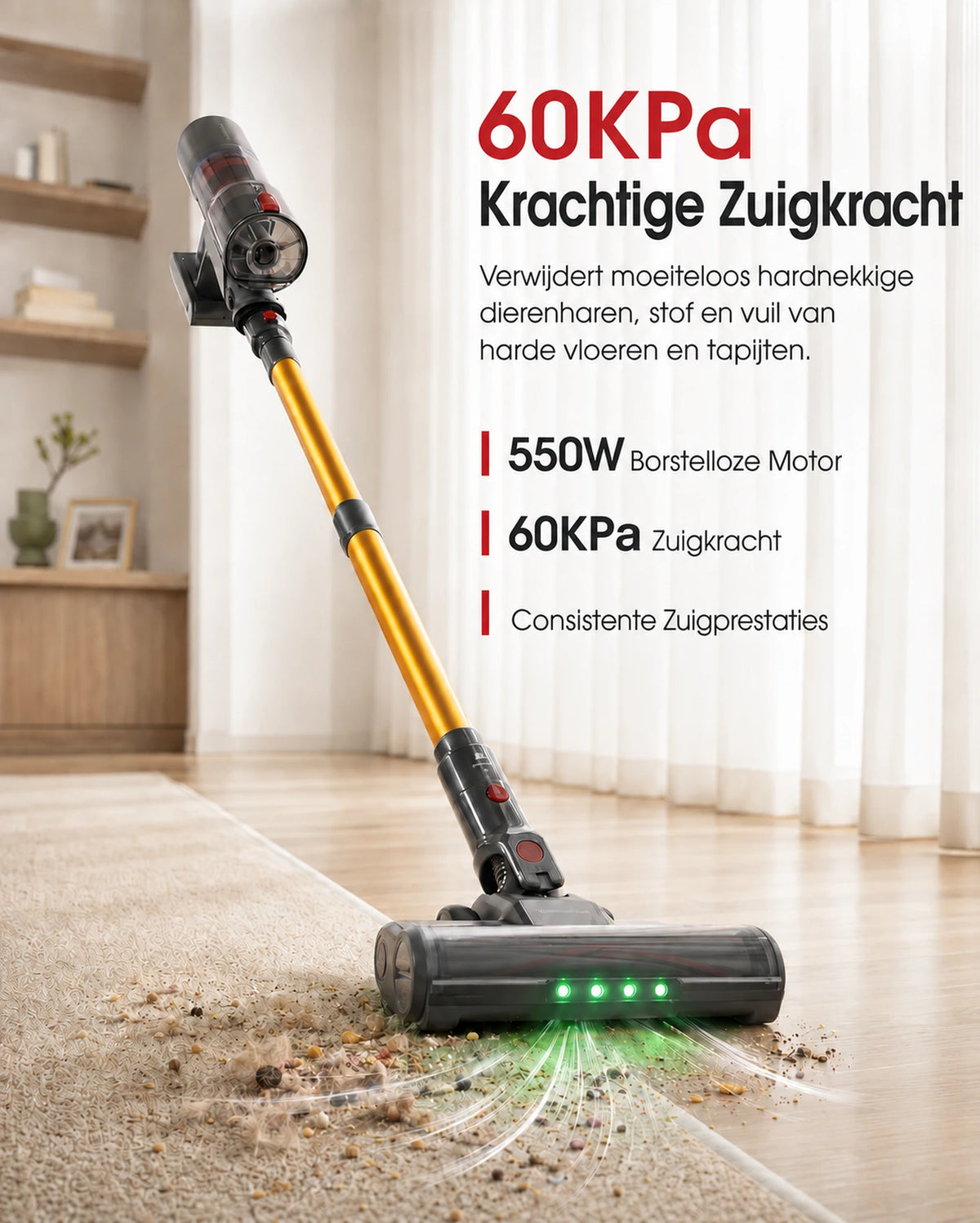 Monsga X Uninellhome UV5 Draadloze Steelstofzuiger – 60.000 Pa – Tot 65 Min. – Zelfstaand – 7-Traps Filtratie – LED-Touchdisplay