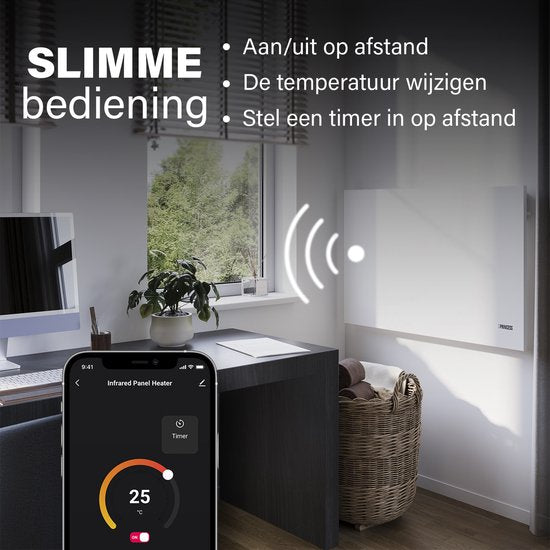 Infrarood paneel – Princess Elektrische kachel 540W - 60 x 90cm - Infrarood kachel - Infrarood Verwarmingspaneel 348254 - Smart - WiFi - met App - Vrijstaand/Wandmontage - Energiezuinig - Infrarood paneel verplaatsbaar – Wit - Randloos
