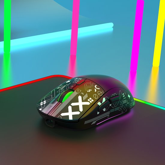 HXSJ T90 2.4G Stille Draadloze Gaming Muis - Bluetooth - Computermuizen - Ultra licht - RGB Verlichting - Zwart