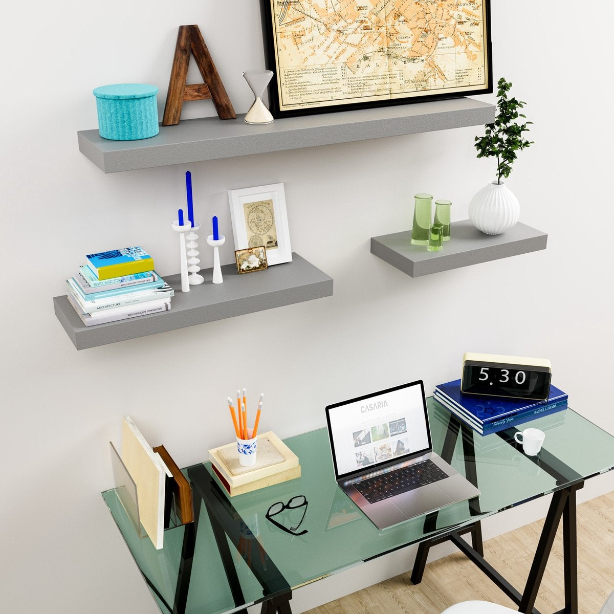 Casaria Wandplank Zwevend - 90 cm 15kg Belastbaar - Mat Grijs