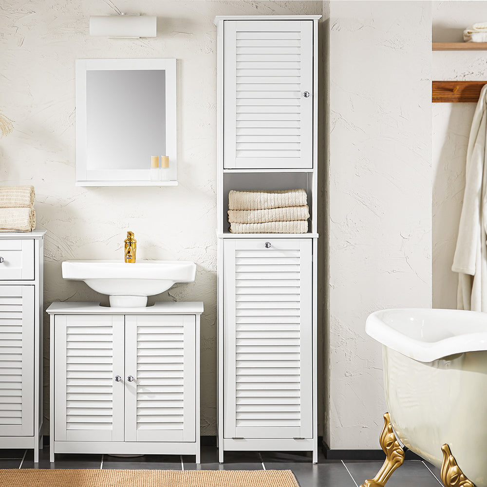 SoBuy Badkamer Kolomkast - 1 Deurs - 1 Uitneembare Wasmand - 40 x 38 x 170 cm - Wit
