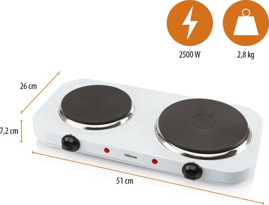 Tristar Elektrische kookplaat 2500W - KP-6245 - 2 Kookzone - Vrijstaand - Wit