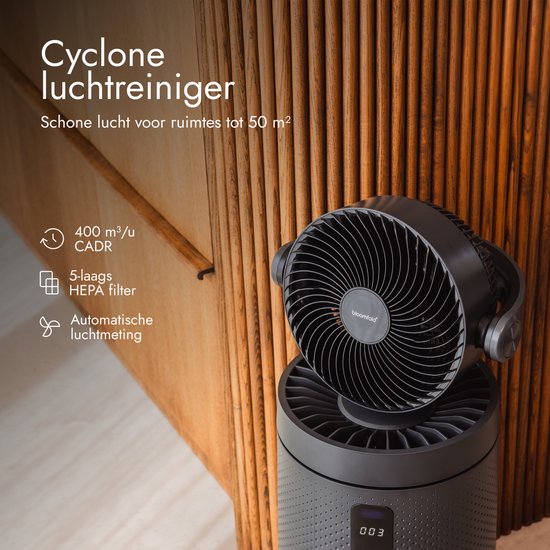 Bloomfold Ventilator en Luchtreiniger Cyclone – H13 HEPA & UVC-licht – 400 m³/h CADR – Air Purifier - Medische Filtratieklasse tegen Pollen & Fijnstof