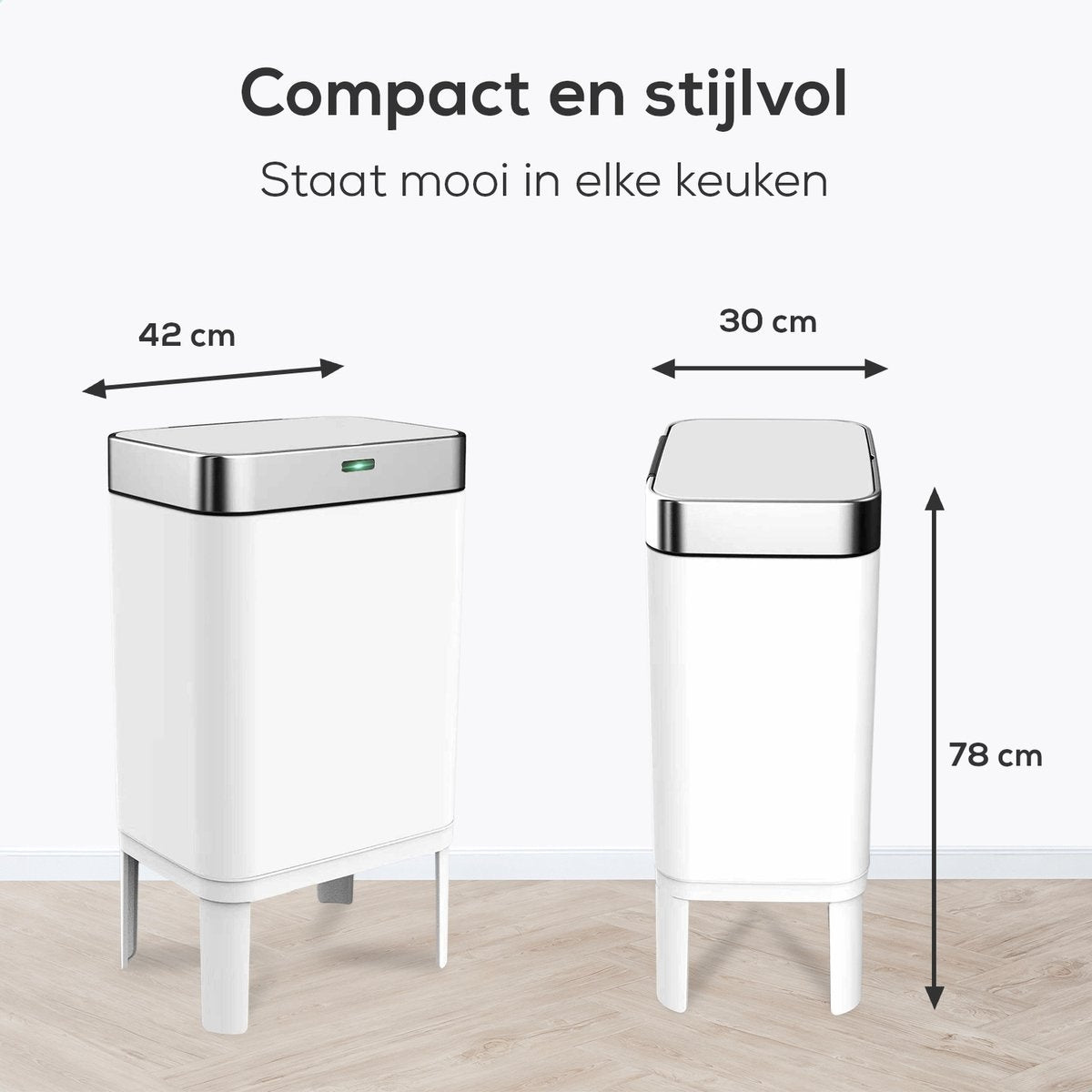 Loftey Sensor Prullenbak 60 Liter – Touch Free Afvalbak - Afvalemmer - Afvalscheiding 2x30L - Keuken - Wit/RVS