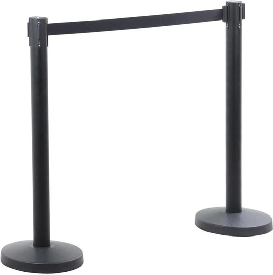 Yaheetech Afzetpalen Set Van 2 – 92 cm Hoog – Voorzien Van 200 cm Intrekbaar Lint En 4-Weg Koppelsysteem En Massieve Voet – Voor VIP Zones En Beurzen – Zwart Staal