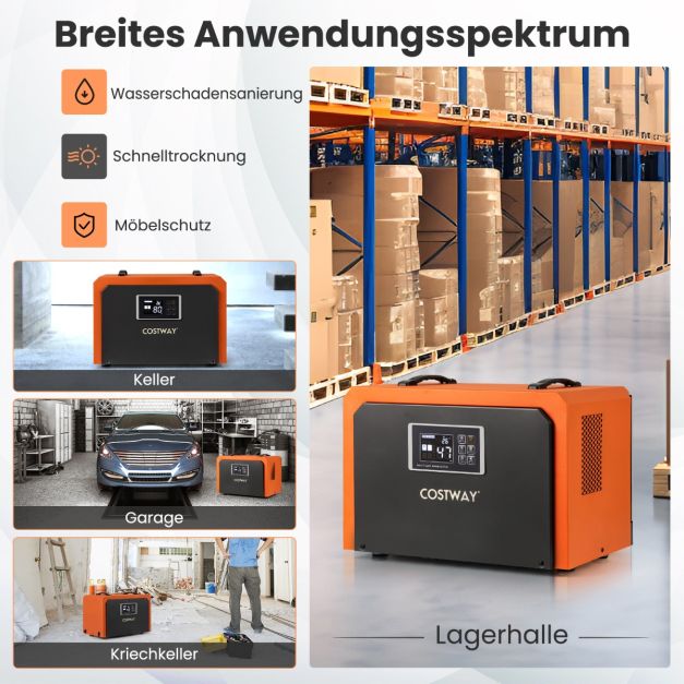 Coast Bouwdroger Oranje – Industriële Luchtontvochtiger 60L per Dag met Afvoerslang en 24-uurs Timer – 49 x 31,5 x 32 cm