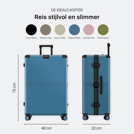 ONYX Hybrid Pro Check-in Koffer Large 100 Liter - Gerecycled Polycarbonaat en Ritsloos Design - Reiskoffer met TSA-slot en Spinner wielen - Lichtgewicht Trolley met Laptopvak - Glacier Blue