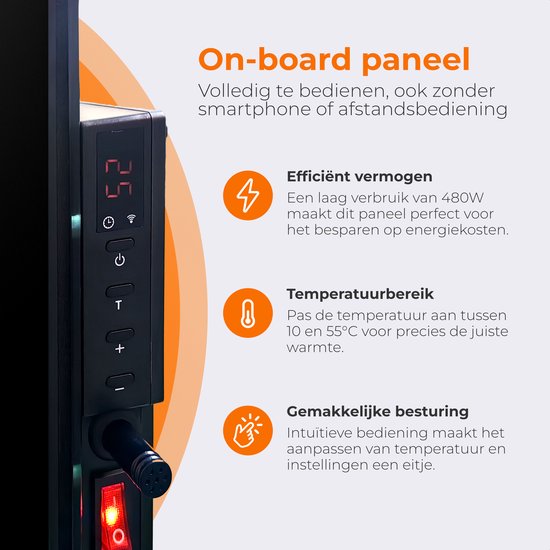 Wadu Infrarood verwarmingspaneel - Infrarood paneel verplaatsbaar - Inclusief thermometer - Infrarood verwarming - 480W - Zwart