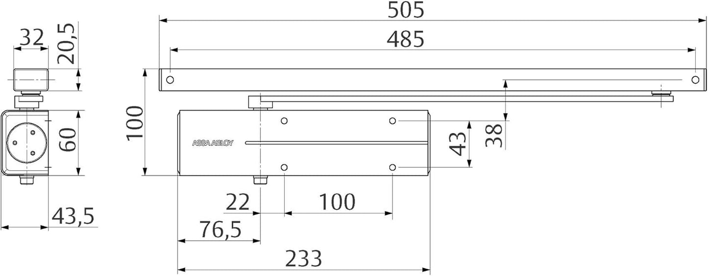 YALE DC135 D9016 Deursluiter Wit Geschikt voor brandwerende deuren