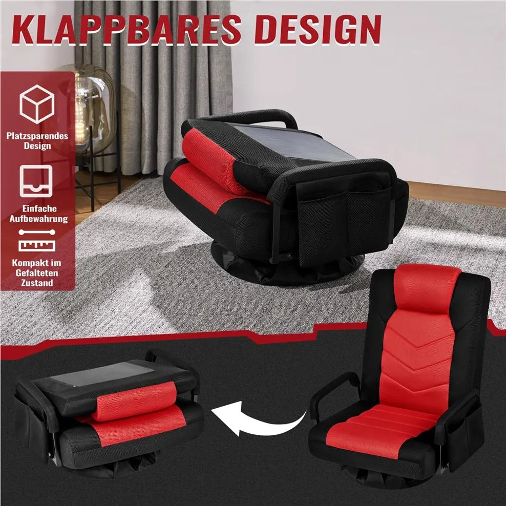 Yaheetech Draaibare Floor Gaming Chair – Verstelbare Game Stoel met Armleuningen en Zijvak