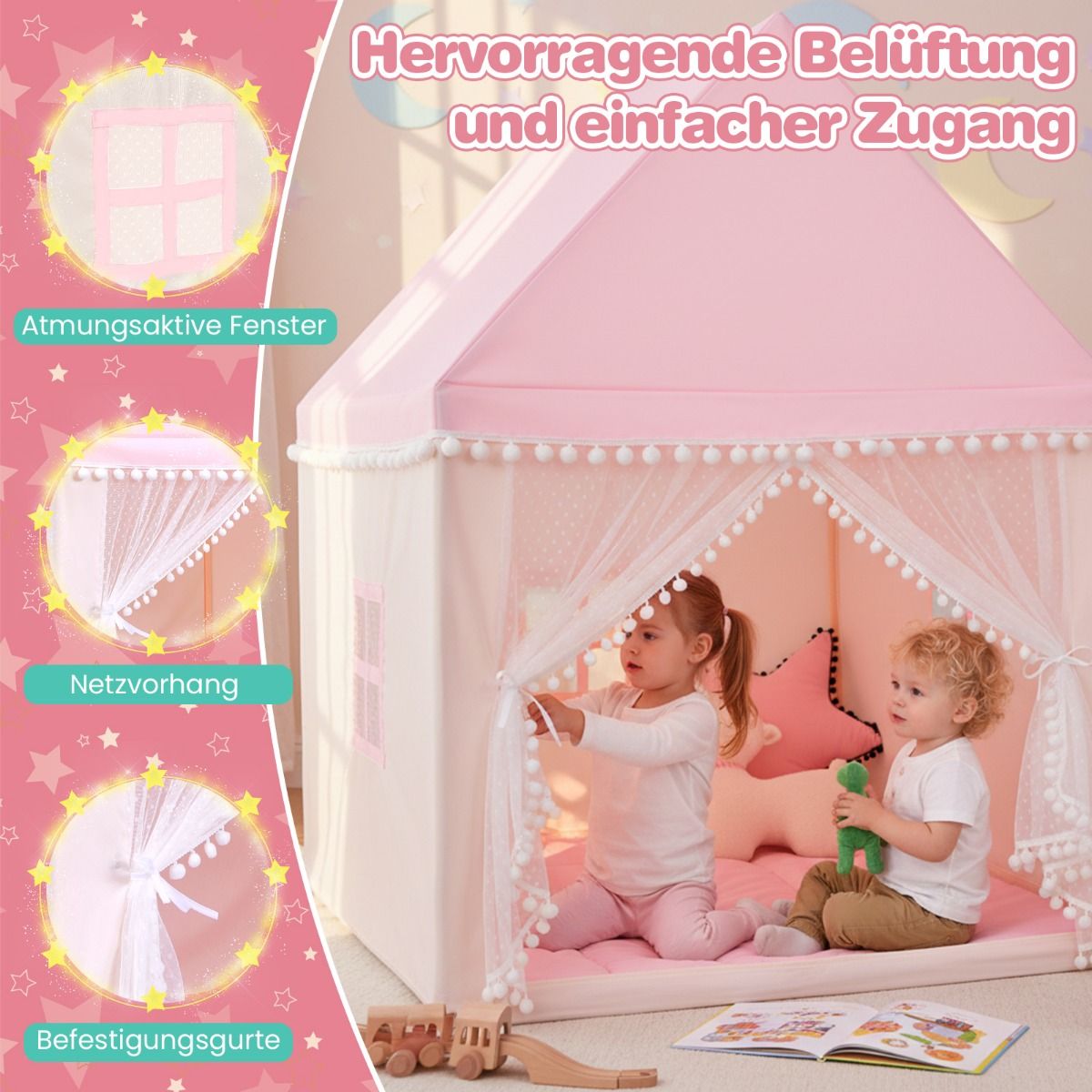 Coast Kinderspeeltent - speelhuis - houten frame - roze