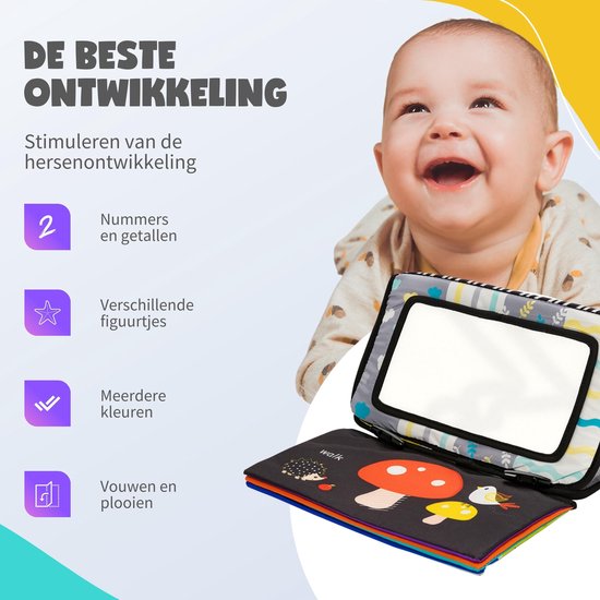 Montiplay® Buikligtrainer Baby - Knisperboekje Baby - Montessori Speelgoed - Educatief Speelgoed - Tummy Time - Sensorisch - Speelmat