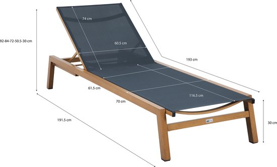 AXI Logan Ligbed Houtlook/antraciet – Gepoedercoat aluminium frame – Rugleuning met 5 standen - Textileen liggedeelte - 193x70cm