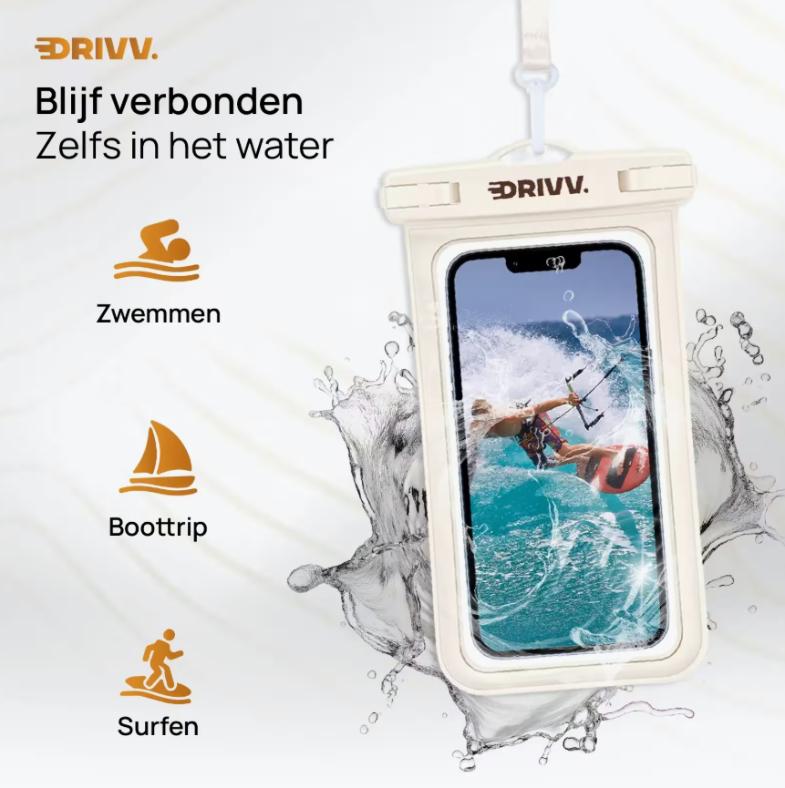 DRIVV Waterdicht Telefoonhoesje Set van 2 - Beige - 20,5 x 12 x 1 cm - IP68, Drijvend