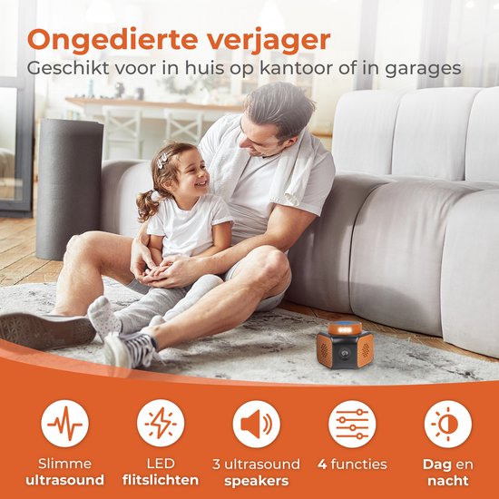 Nuvance Muizenverjager - Ultrasone Verjagers - Ratten & Ongedierte Verjager - 360 Graden & 4 Modi - Muizen Bestrijding - Oranje