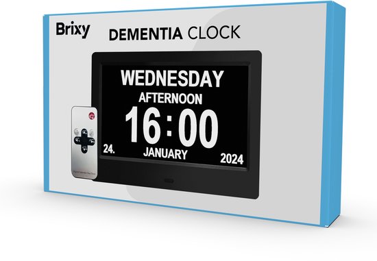 Brixy Dementieklok XXL - 24 Alarmfuncties - Incl. Afstandsbediening - Automatische Dimfunctie - Kalenderklok - Zwart